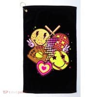 Cute Retro Softball Baseball Smiley Emoji Golf Towel thumb 0