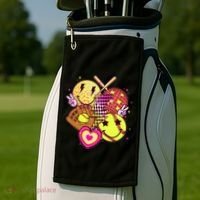 Cute Retro Softball Baseball Smiley Emoji Golf Towel thumb 2