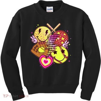 Cute Retro Softball Baseball Smiley Emoji Kids Sweatshirt