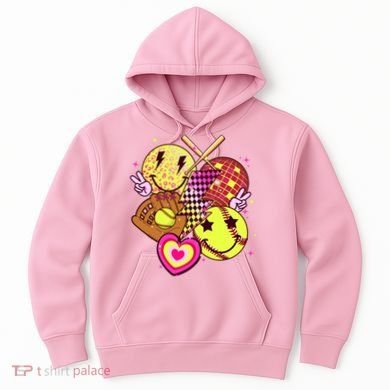 Cute Retro Softball Baseball Smiley Emoji Hoodie