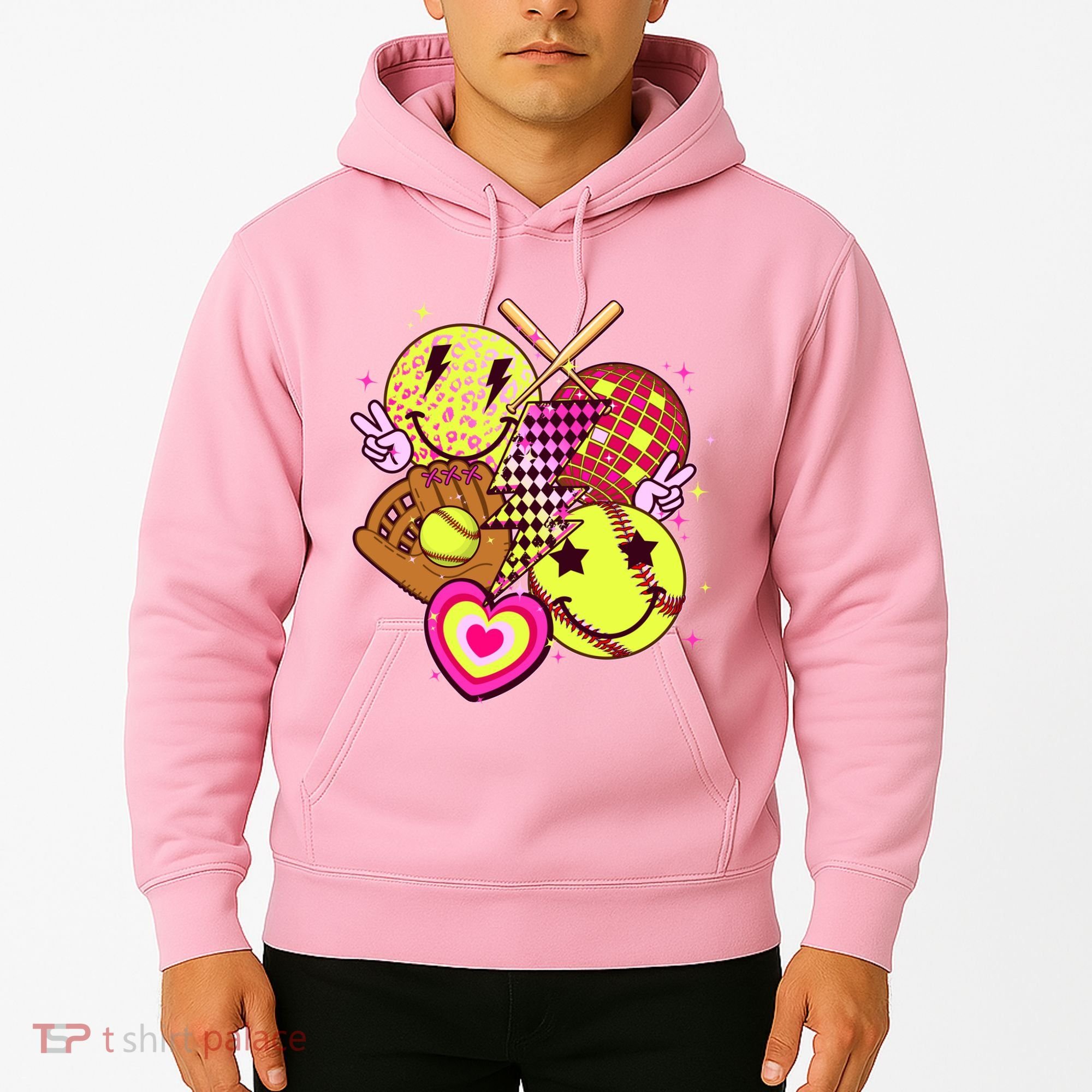 Cute Retro Softball Baseball Smiley Emoji Hoodie