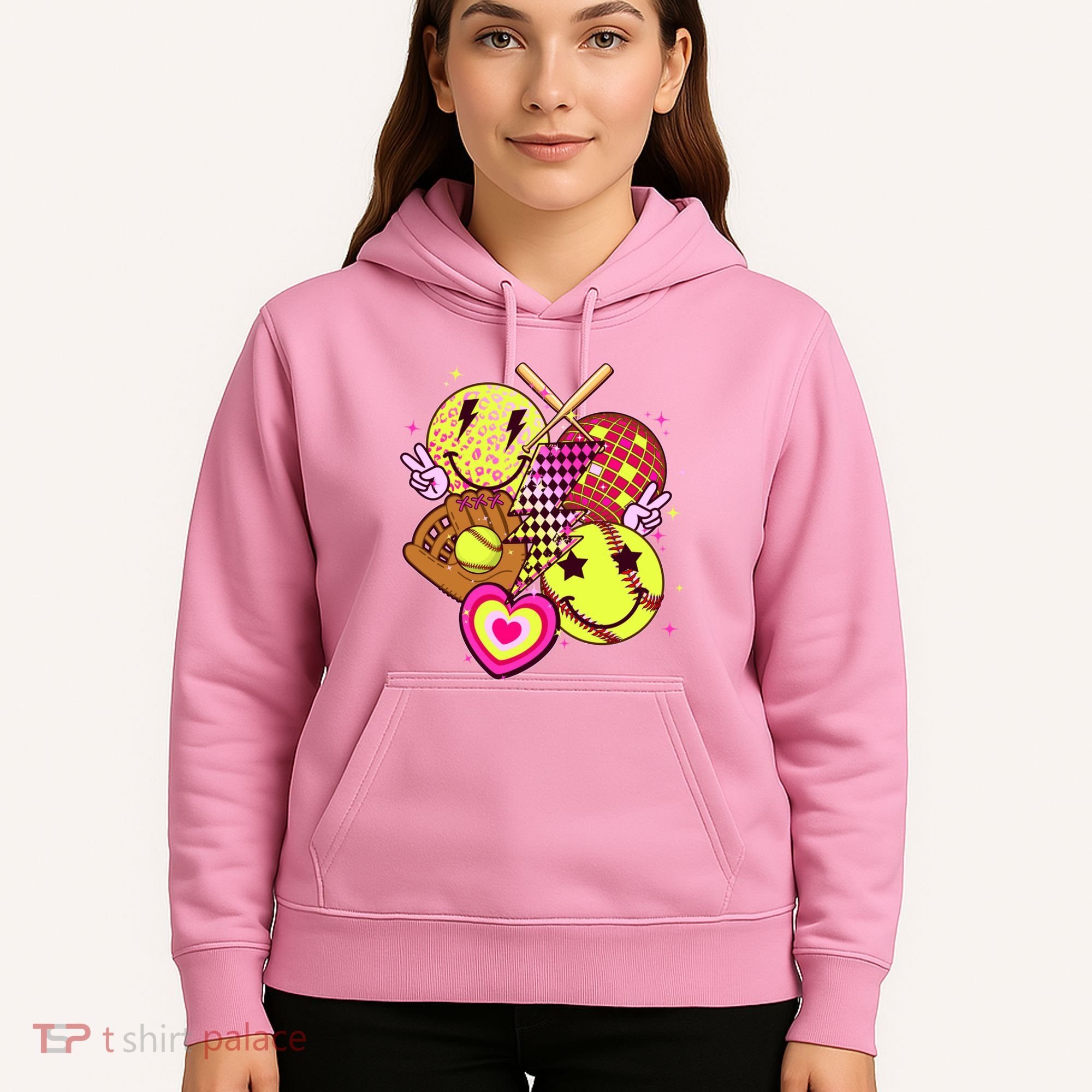 Cute Retro Softball Baseball Smiley Emoji Hoodie