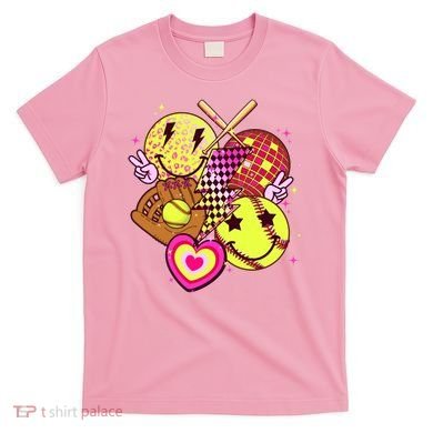 Cute Retro Softball Baseball Smiley Emoji T-Shirt