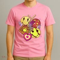 Cute Retro Softball Baseball Smiley Emoji T-Shirt thumb 3