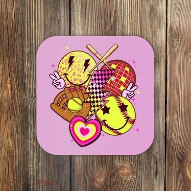 Cute Retro Softball Baseball Smiley Emoji Coaster