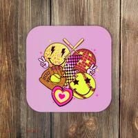 Cute Retro Softball Baseball Smiley Emoji Coaster thumb 0