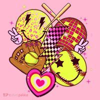 Cute Retro Softball Baseball Smiley Emoji Mousepad thumb 1