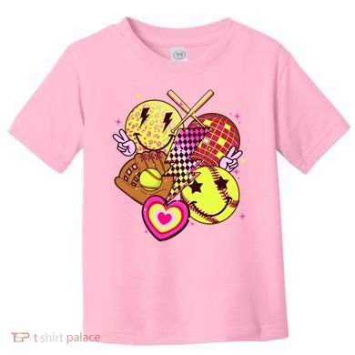 Cute Retro Softball Baseball Smiley Emoji Toddler T-Shirt