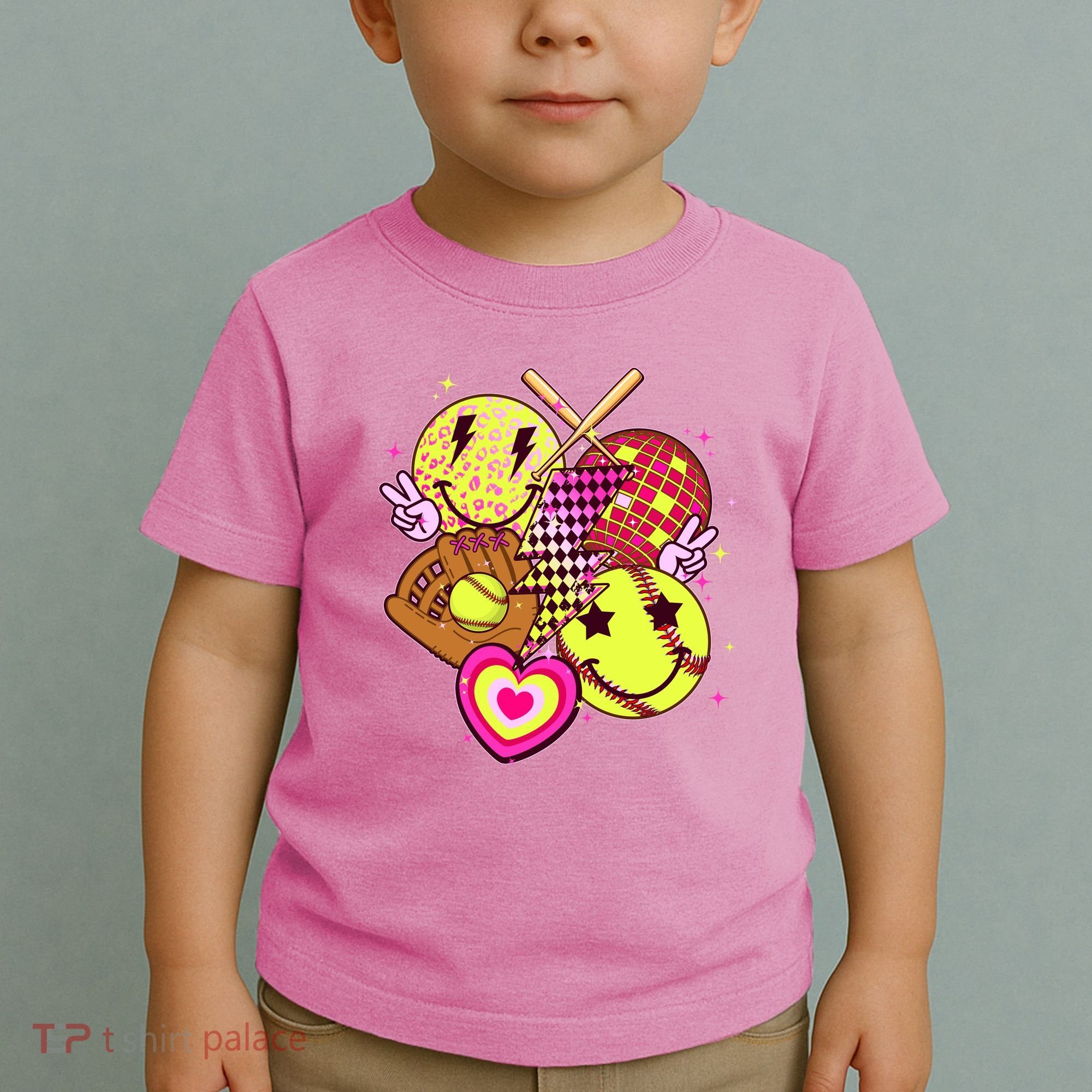 Cute Retro Softball Baseball Smiley Emoji Toddler T-Shirt