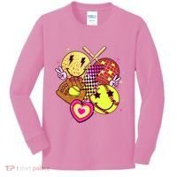 Cute Retro Softball Baseball Smiley Emoji Kids Long Sleeve Shirt thumb 0