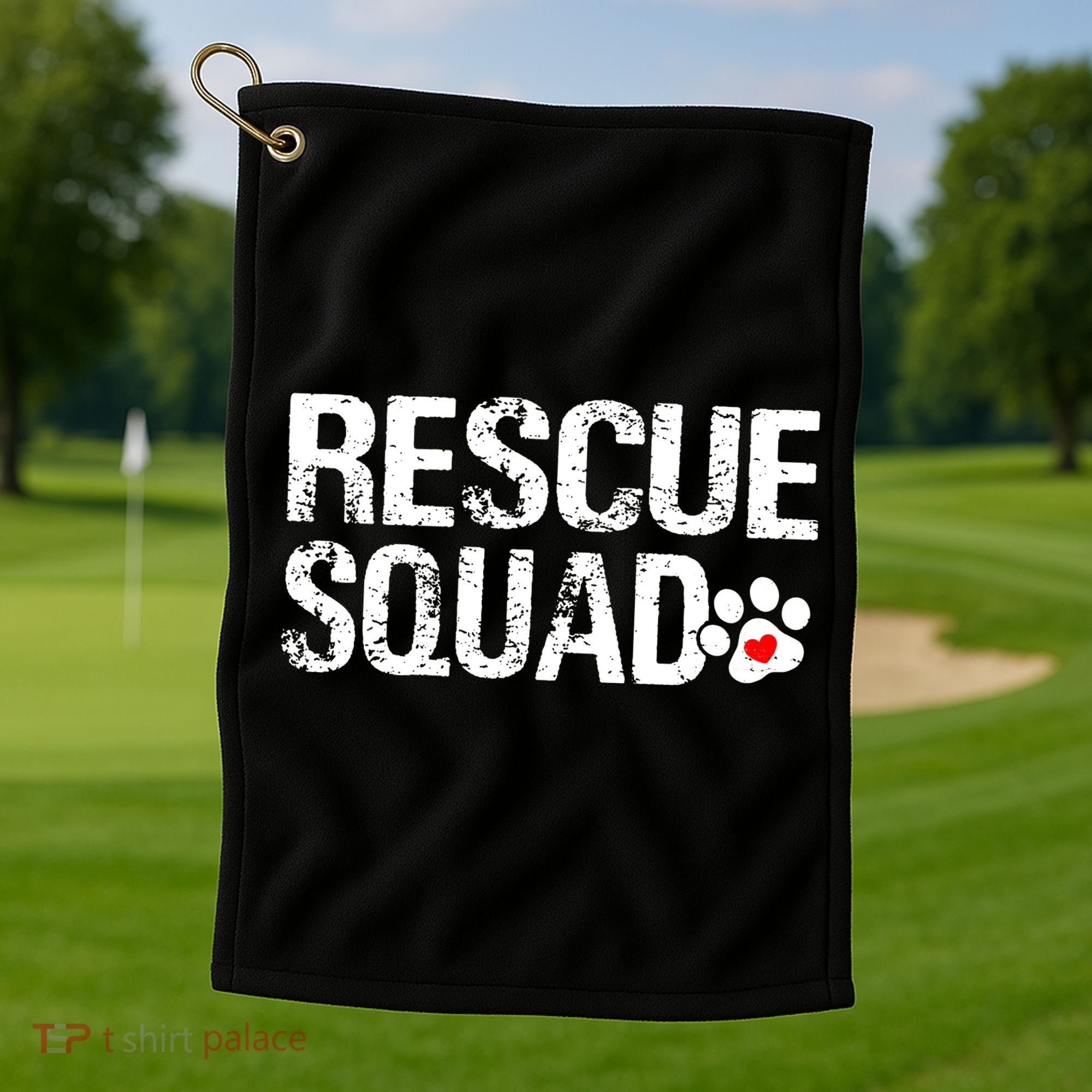 Cute Rescue Squad Distressed Animals Dog Cat Paw Heart Golf Towel
