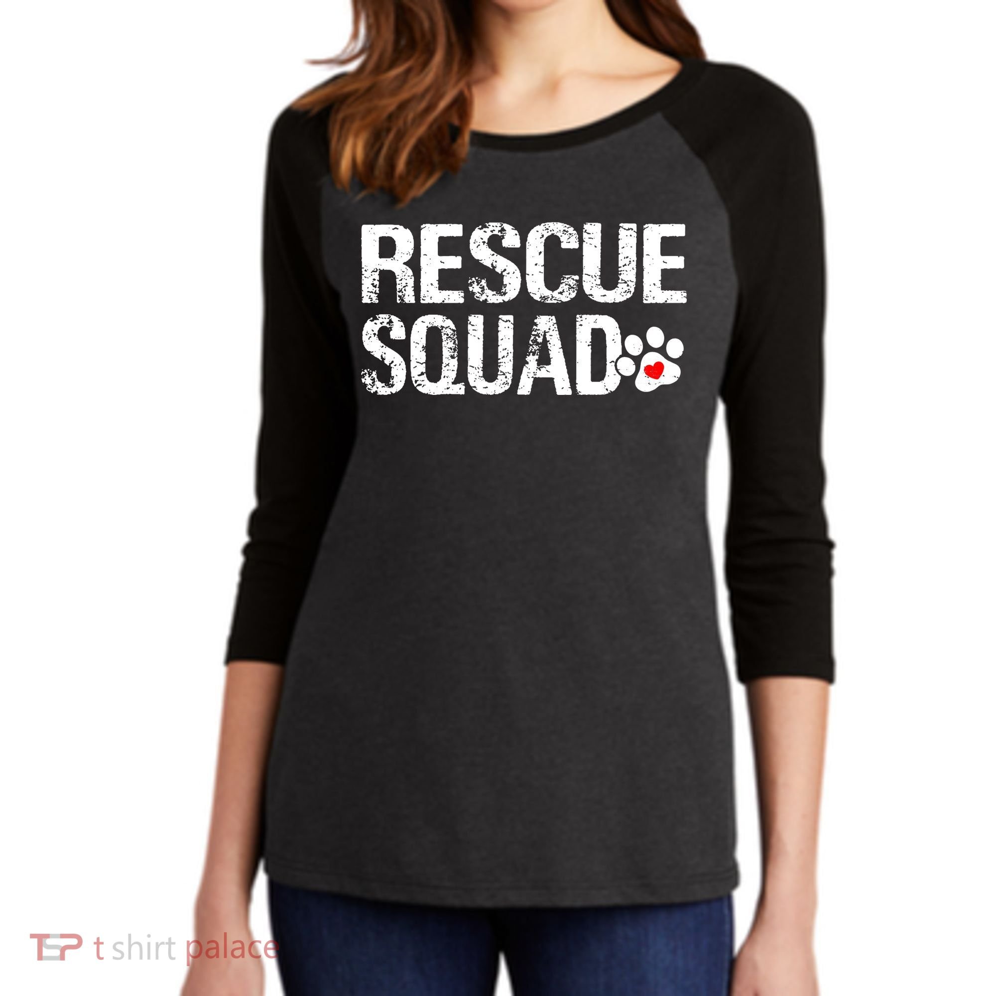 Cute Rescue Squad Distressed Animals Dog Cat Paw Heart Women's Tri-Blend 3/4-Sleeve Raglan Shirt