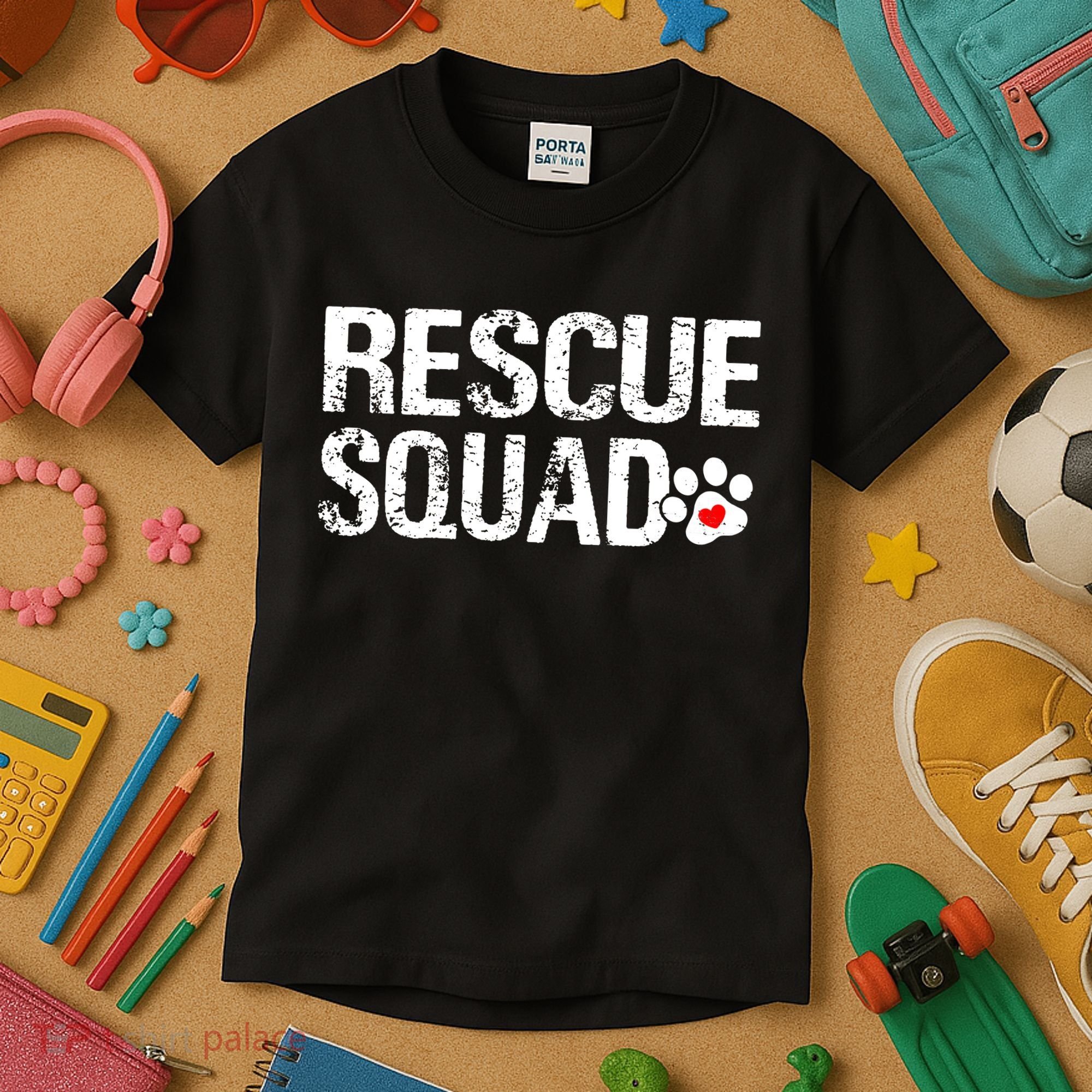 Cute Rescue Squad Distressed Animals Dog Cat Paw Heart Kids T-Shirt