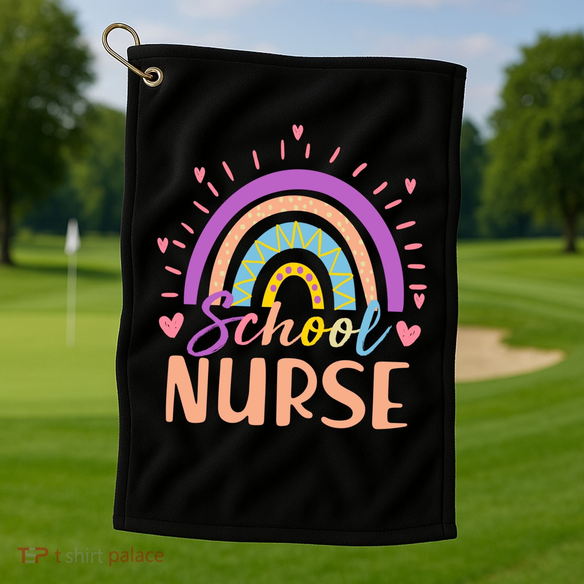 Cute Rainbow School Nurse Golf Towel