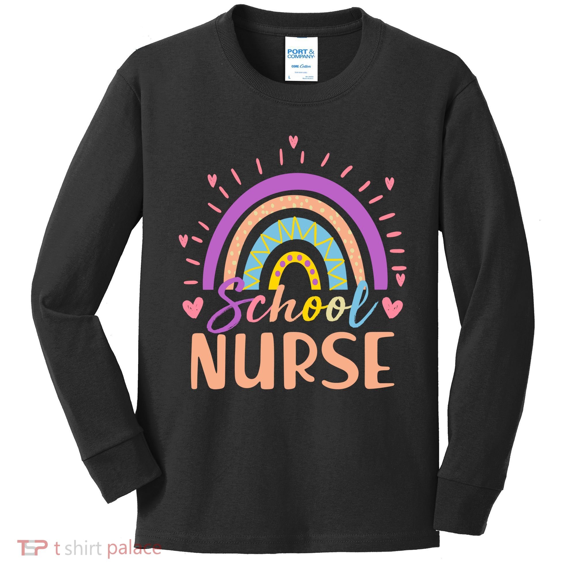 Cute Rainbow School Nurse Kids Long Sleeve Shirt
