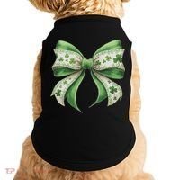 Cute Retro St Patricks Day Lucky Green Shamrock Coquette Bow Doggie Tank thumb 0