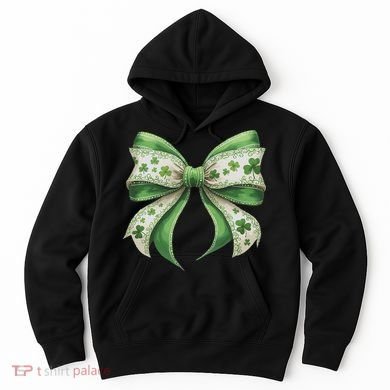 Cute Retro St Patricks Day Lucky Green Shamrock Coquette Bow Hoodie