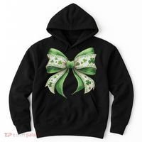 Cute Retro St Patricks Day Lucky Green Shamrock Coquette Bow Hoodie thumb 0