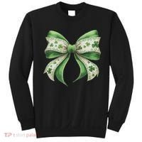 Cute Retro St Patricks Day Lucky Green Shamrock Coquette Bow Sweatshirt thumb 0