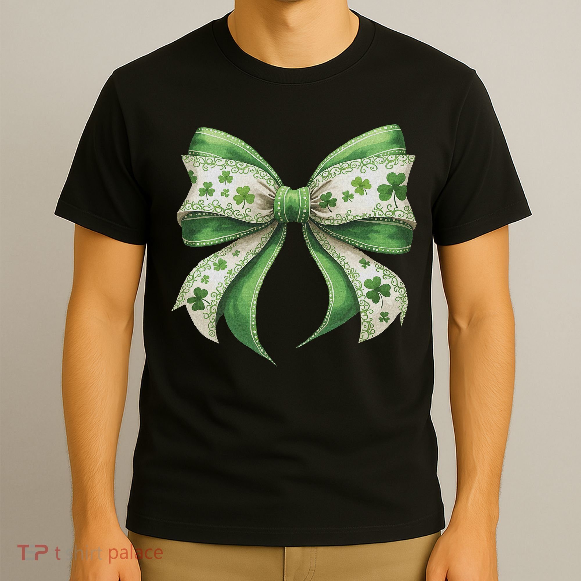 Cute Retro St Patricks Day Lucky Green Shamrock Coquette Bow T-Shirt