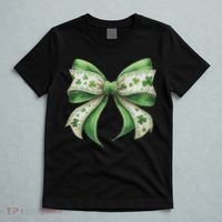 Cute Retro St Patricks Day Lucky Green Shamrock Coquette Bow T-Shirt thumb 5