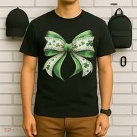 Cute Retro St Patricks Day Lucky Green Shamrock Coquette Bow T-Shirt thumb 6