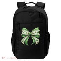 Cute Retro St Patricks Day Lucky Green Shamrock Coquette Bow Backpack thumb 0