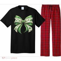 Cute Retro St Patricks Day Lucky Green Shamrock Coquette Bow Pajama Set thumb 0