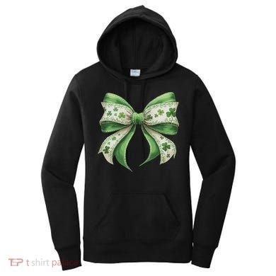 Cute Retro St Patricks Day Lucky Green Shamrock Coquette Bow Women's Hoodie