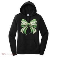 Cute Retro St Patricks Day Lucky Green Shamrock Coquette Bow Women's Hoodie thumb 0