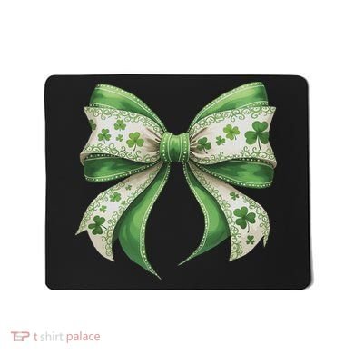 Cute Retro St Patricks Day Lucky Green Shamrock Coquette Bow Mousepad