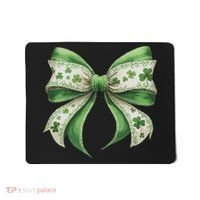 Cute Retro St Patricks Day Lucky Green Shamrock Coquette Bow Mousepad thumb 0