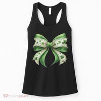 Cute Retro St Patricks Day Lucky Green Shamrock Coquette Bow Women's Tank Top thumb 0