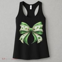 Cute Retro St Patricks Day Lucky Green Shamrock Coquette Bow Women's Tank Top thumb 3
