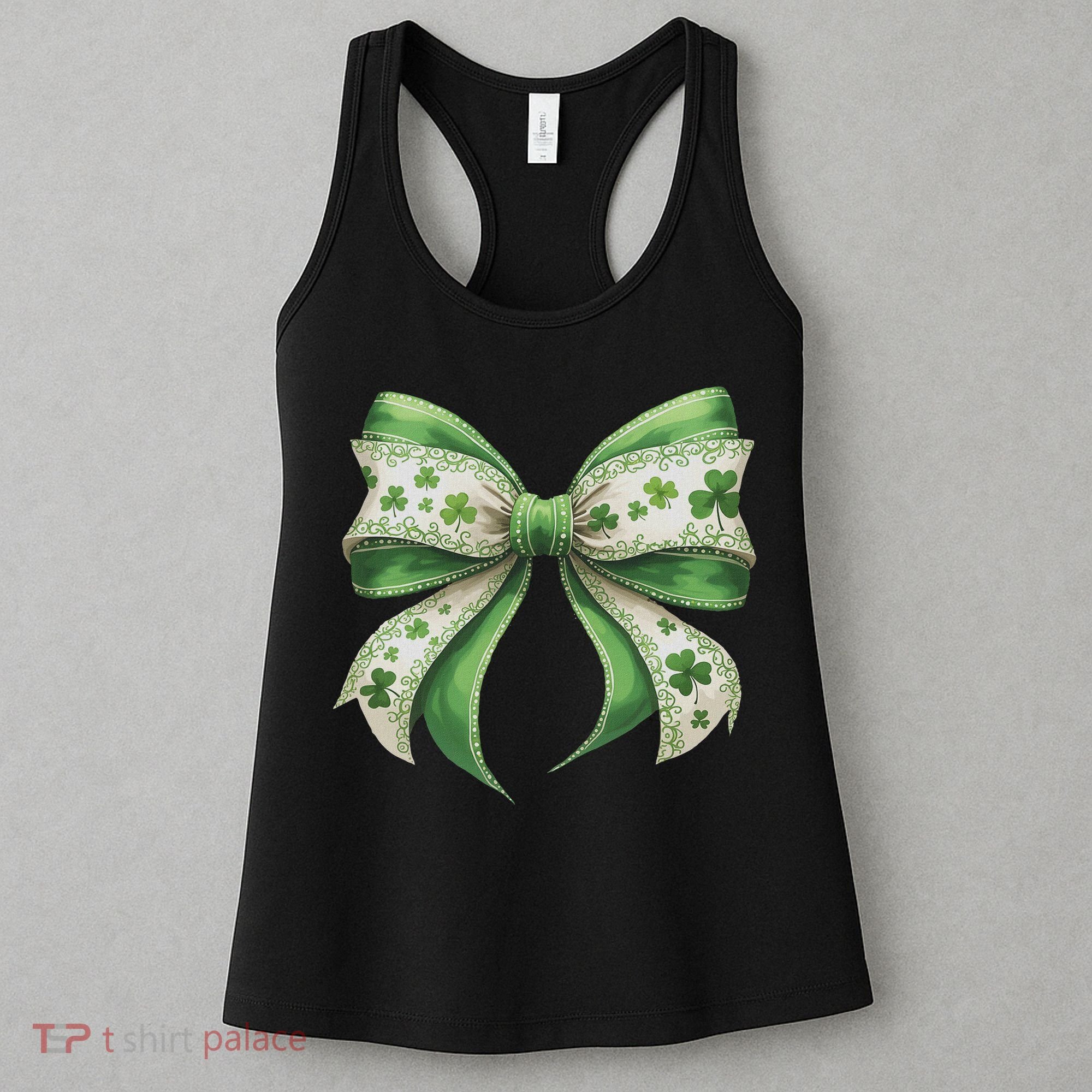 Cute Retro St Patricks Day Lucky Green Shamrock Coquette Bow Women's Tank Top