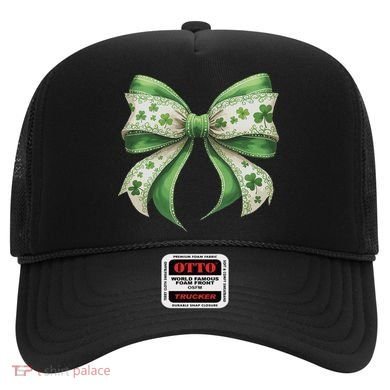 Cute Retro St Patricks Day Lucky Green Shamrock Coquette Bow Hat