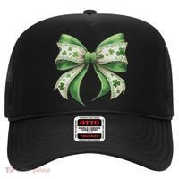 Cute Retro St Patricks Day Lucky Green Shamrock Coquette Bow Hat thumb 0