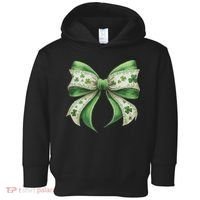 Cute Retro St Patricks Day Lucky Green Shamrock Coquette Bow Toddler Hoodie thumb 0