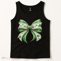 Cute Retro St Patricks Day Lucky Green Shamrock Coquette Bow Tank Top thumb 2