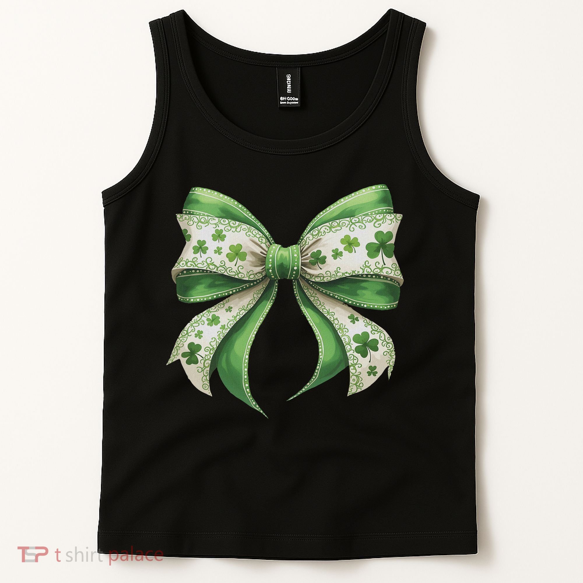 Cute Retro St Patricks Day Lucky Green Shamrock Coquette Bow Tank Top