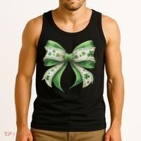 Cute Retro St Patricks Day Lucky Green Shamrock Coquette Bow Tank Top thumb 3