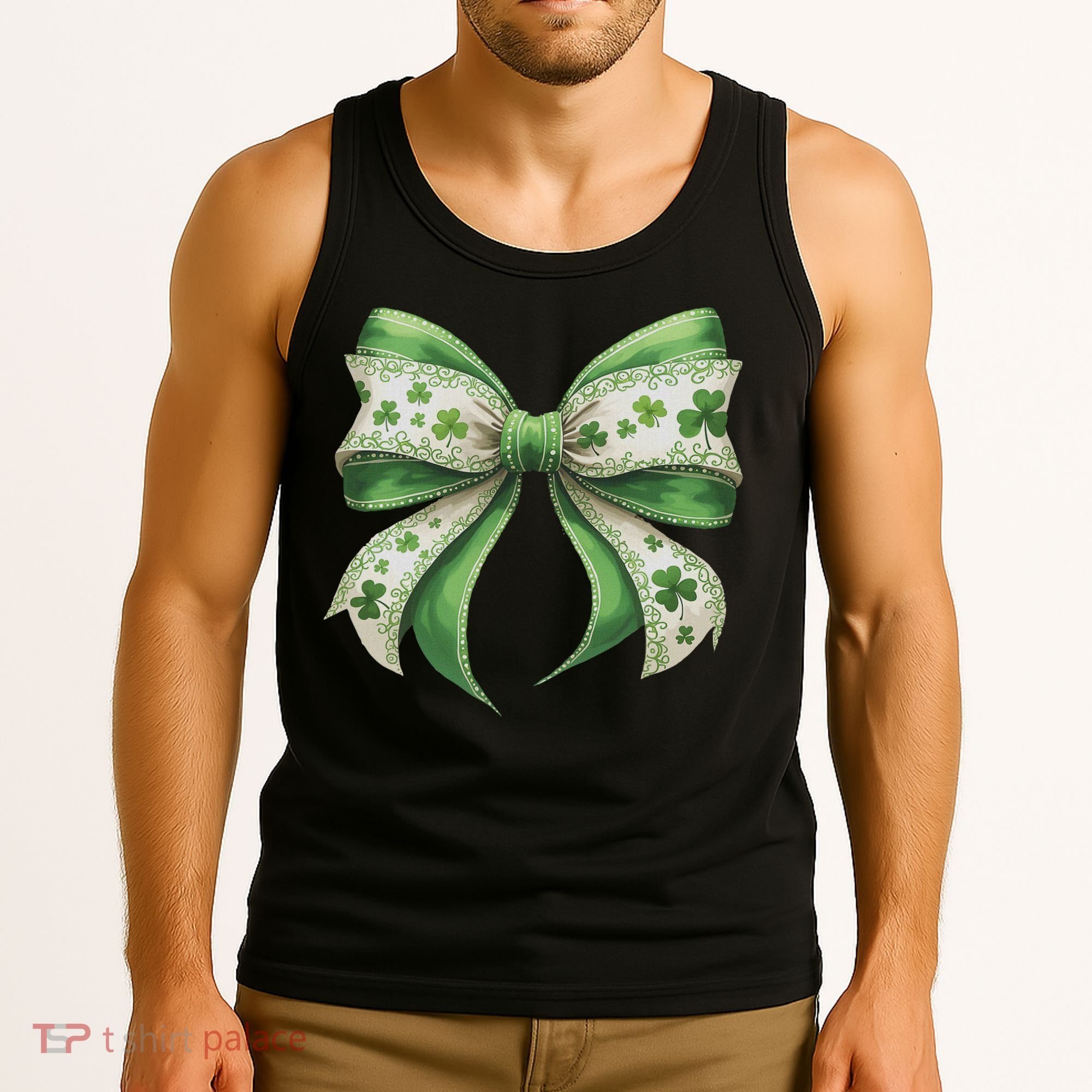 Cute Retro St Patricks Day Lucky Green Shamrock Coquette Bow Tank Top