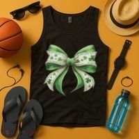 Cute Retro St Patricks Day Lucky Green Shamrock Coquette Bow Tank Top thumb 4