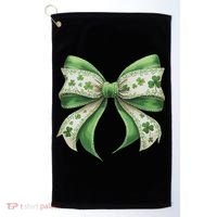 Cute Retro St Patricks Day Lucky Green Shamrock Coquette Bow Golf Towel thumb 0