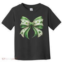 Cute Retro St Patricks Day Lucky Green Shamrock Coquette Bow Toddler T-Shirt thumb 0