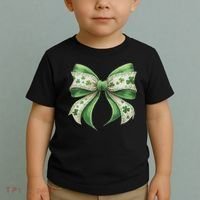 Cute Retro St Patricks Day Lucky Green Shamrock Coquette Bow Toddler T-Shirt thumb 2