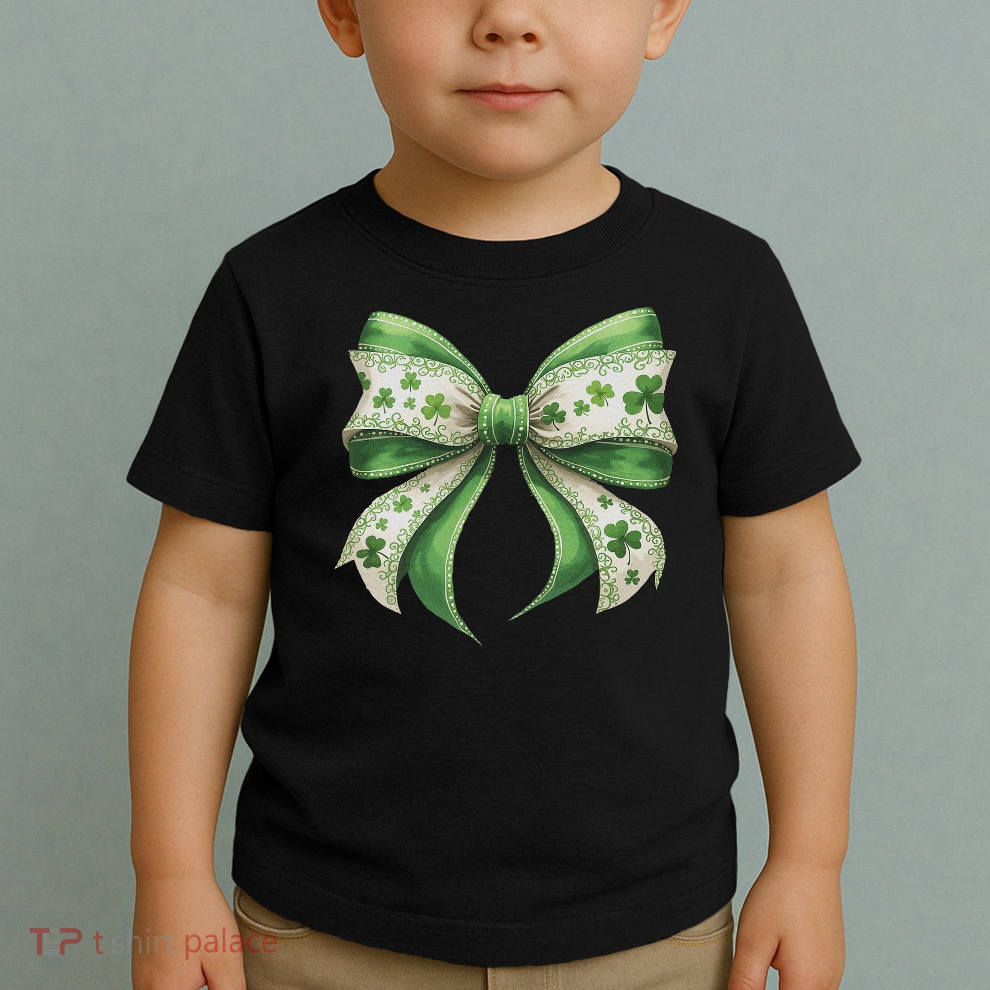 Cute Retro St Patricks Day Lucky Green Shamrock Coquette Bow Toddler T-Shirt