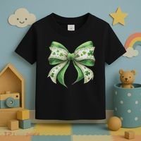 Cute Retro St Patricks Day Lucky Green Shamrock Coquette Bow Toddler T-Shirt thumb 3