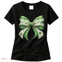 Cute Retro St Patricks Day Lucky Green Shamrock Coquette Bow Women's T-Shirt thumb 0