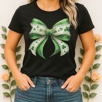 Cute Retro St Patricks Day Lucky Green Shamrock Coquette Bow Women's T-Shirt thumb 2